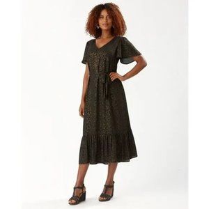 TOMMY BAHAMA Menai Mambo Midi Dress Black & Metallic Gold Print